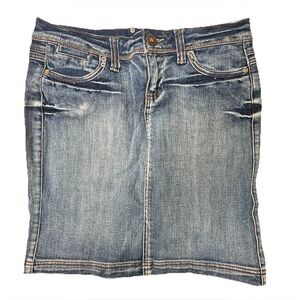 Dollhouse Vintage Denim Skirt Juniors Size 9 Y2K Mini Rhinestone Pockets Stretch